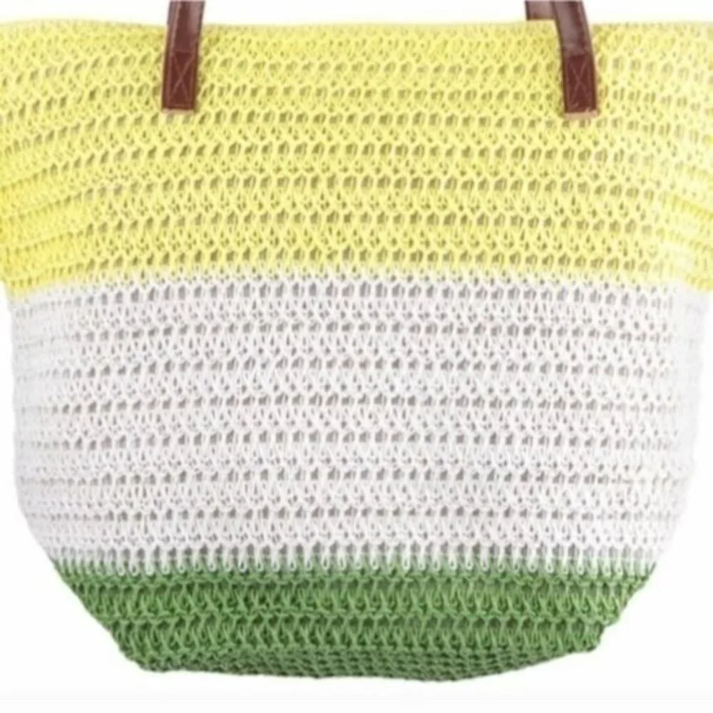 COLOR BLOCK CROCHET TOTE BAG-NEW - Picture 2 of 2